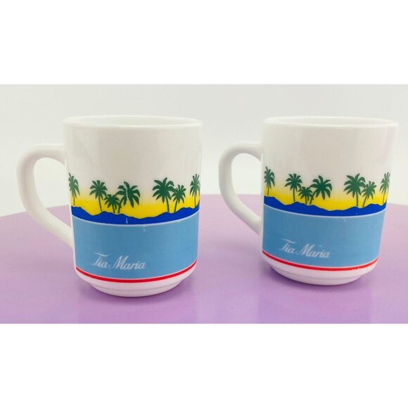 Vintage Arcopal cups, tropical Tia Maria mugs, French milk glass, as a pair - Picture 3 of 10